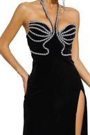Cailynn Diamond Halter Dress In Black