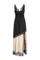Caelira Contrast Lace Maxi Dress In Black