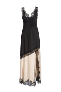 Caelira Contrast Lace Maxi Dress In Black