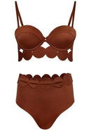 Naida Scalloped Three Piece Maxi Dress In Brown