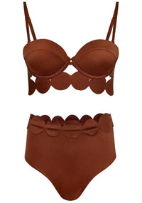 Naida Scalloped Three Piece Maxi Dress In Brown