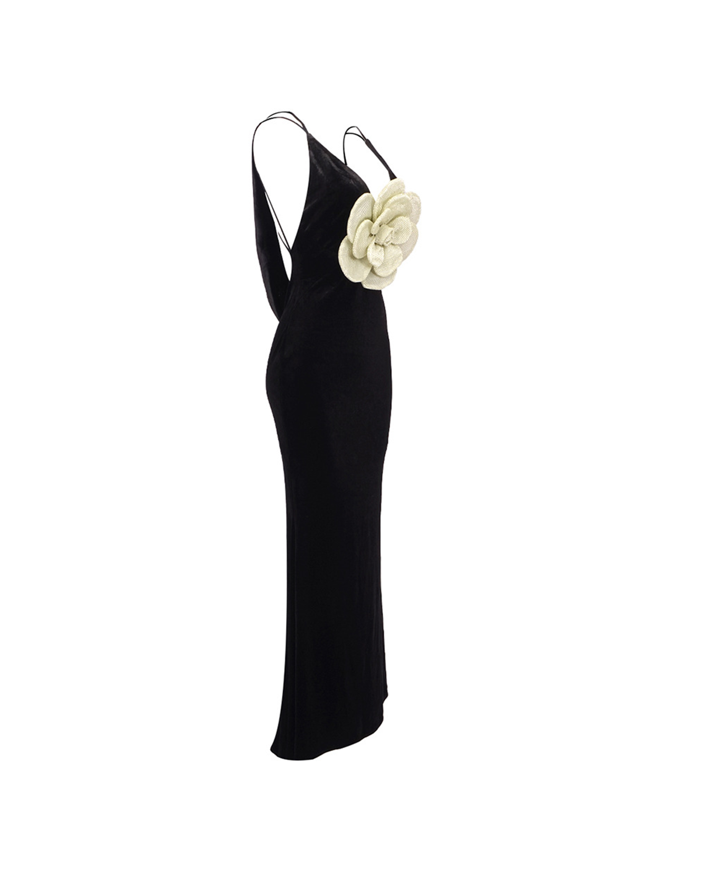 Lieda Gold 3D Flower Bodycon Maxi Dress In Black