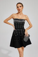 Zylar Crystal Strapless A Line Mini Dress In Black