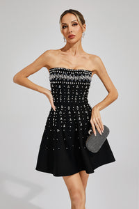 Zylar Crystal Strapless A Line Mini Dress In Black