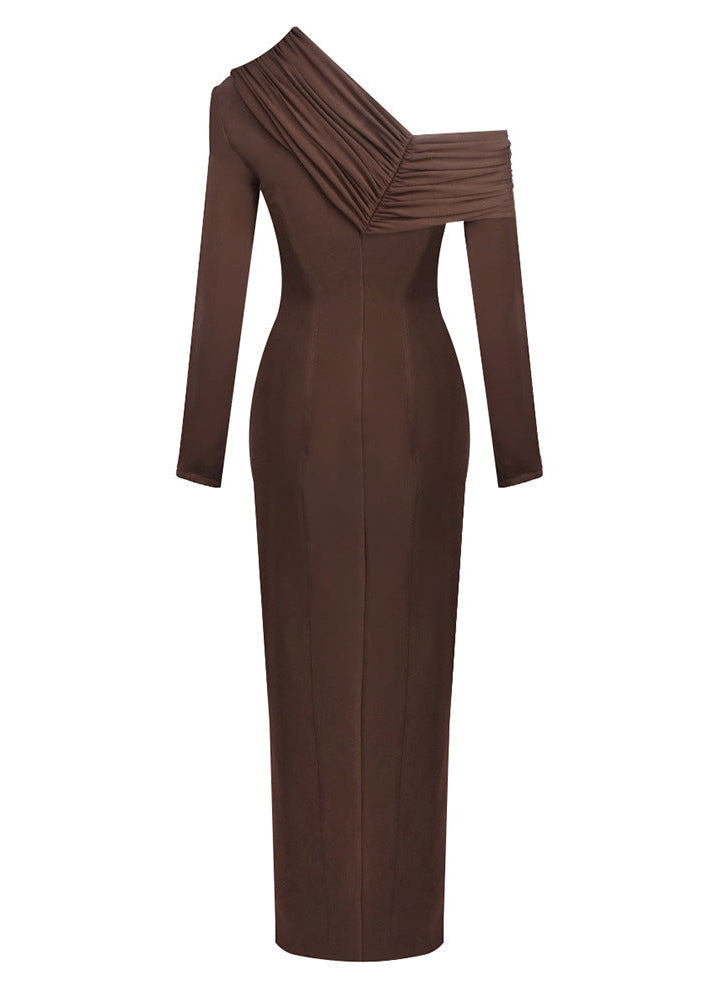 Avenlore Long Sleeve Draped Neckline Maxi Dress