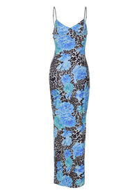 Cedrus Spaghetti Leopard Midi Dress In Blue
