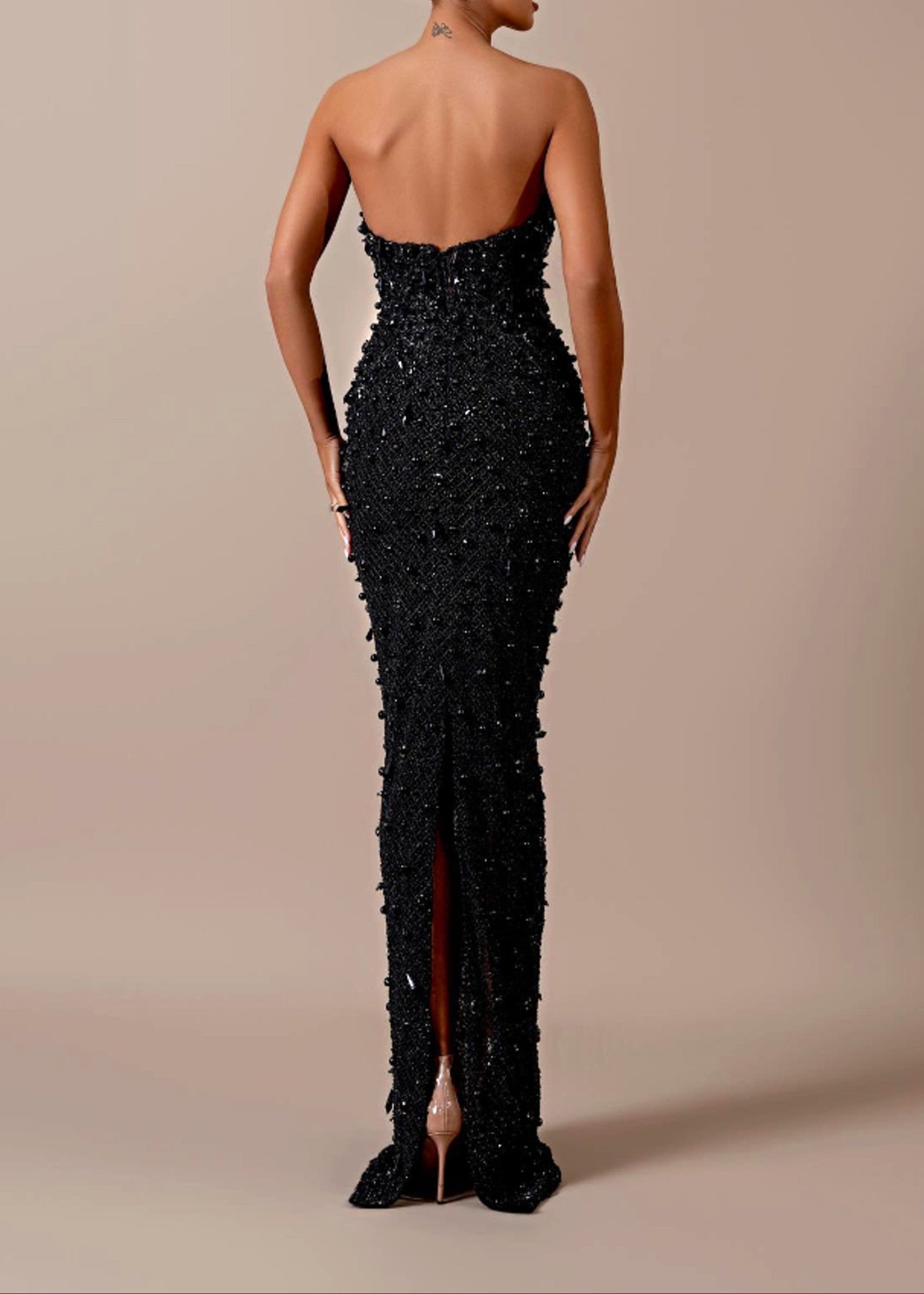 Jarmo Strapless Sequin Embellished Maxi Dress In Black