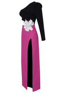 Unika Colorblock Beaded Floral One-Shoulder Bandage Maxi Dress