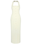 Revelle Halter Button Detail Maxi Dress In Ivory