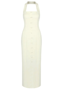Revelle Halter Button Detail Maxi Dress In Ivory