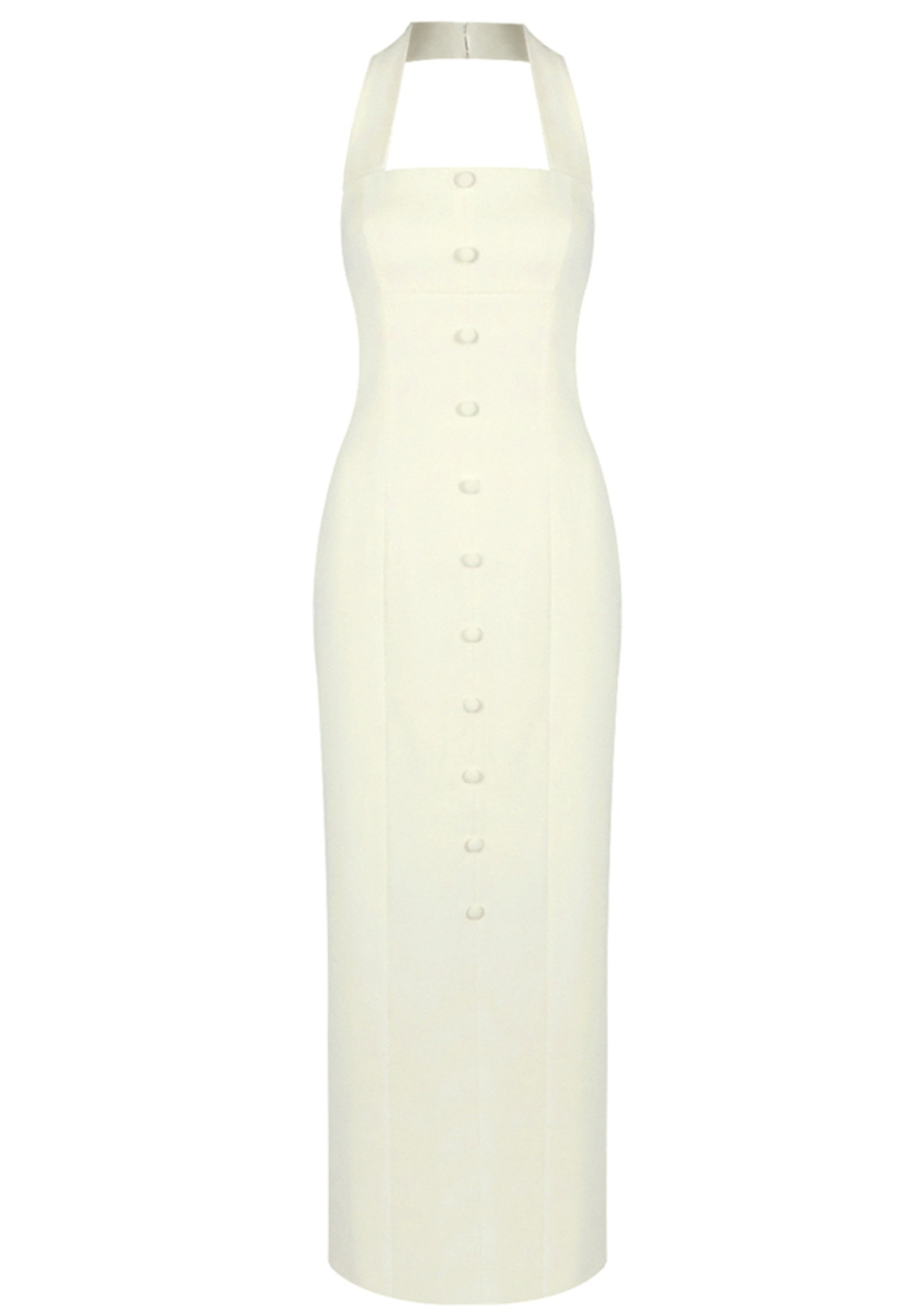 Revelle Halter Button Detail Maxi Dress In Ivory