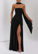 Charan Black Asymmetrical Maxi Gown
