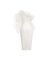 Zayne Mesh Flower One Shoulder Midi Dress In White