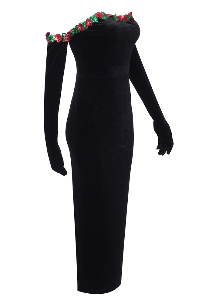 Maia Floral Sequined Lace-Embellished Velvet Maxi Dress