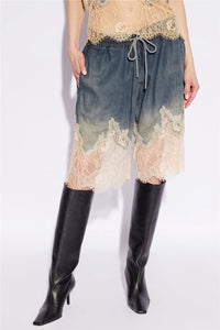 Laure Lace-Detail Denim Top & Shorts Matching Set