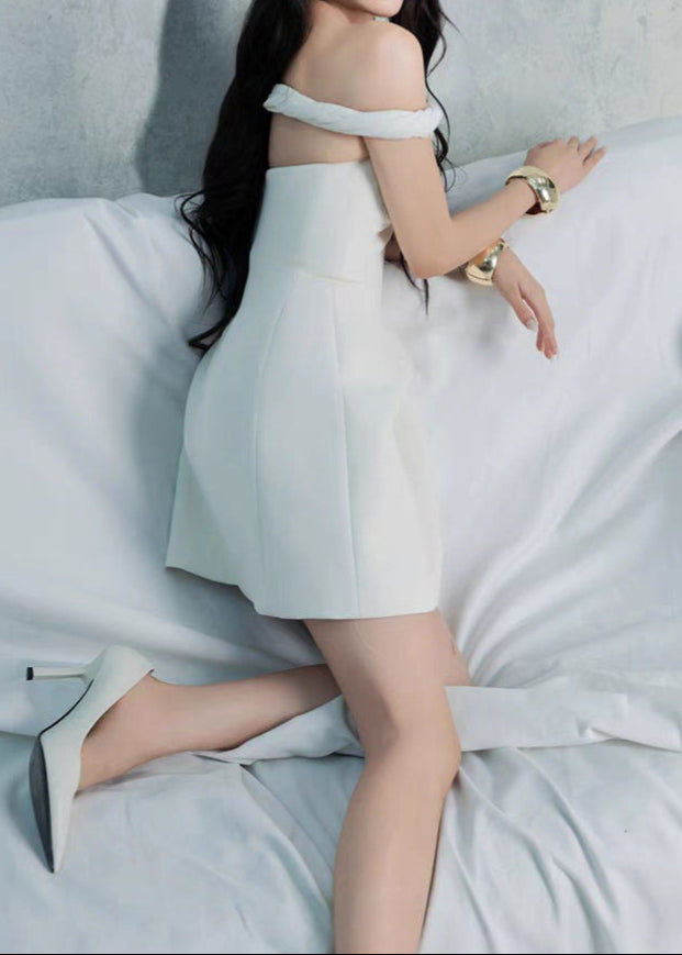 Gryvath Off Shoulder Flare Mini Dress In White