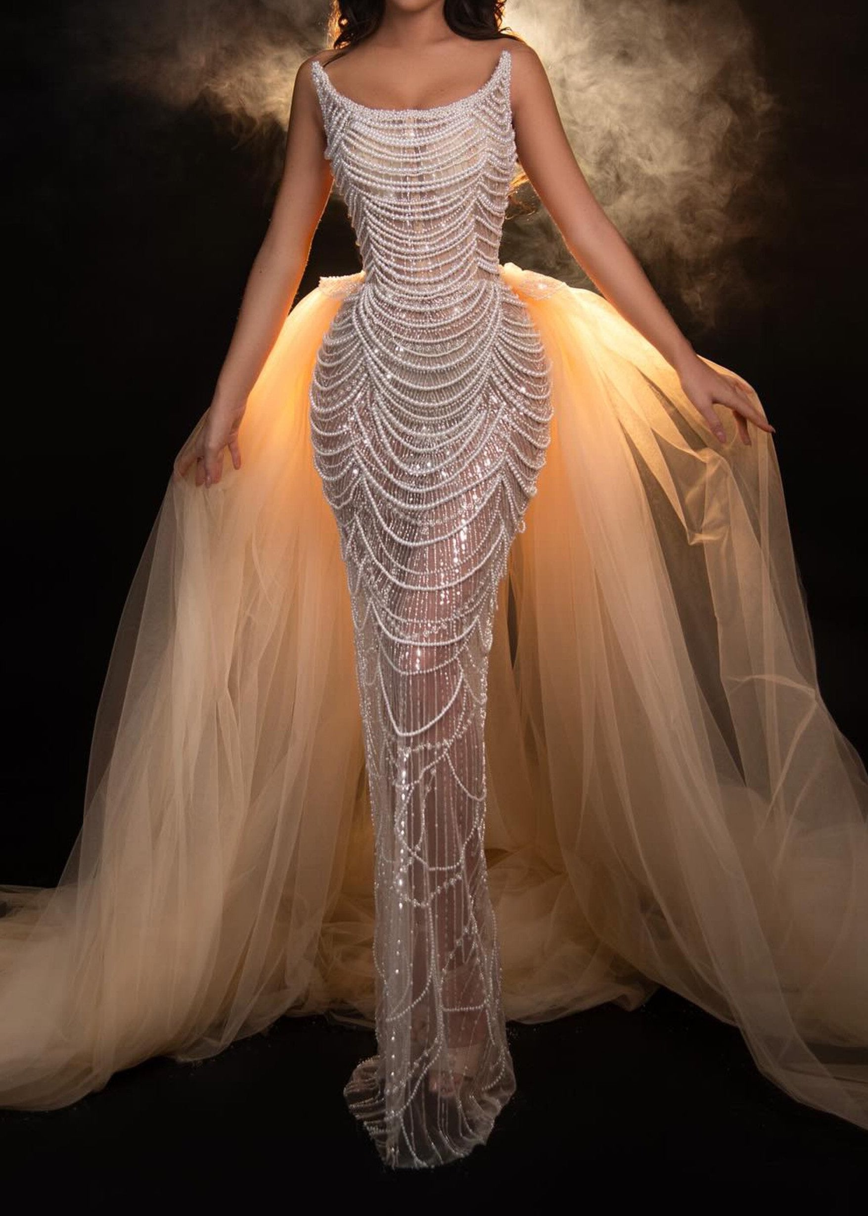 Eorland Strapless Pearl Sequin Maxi Dress In Nude