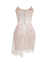 Faruq Strapless Corset Draped Lace Mini Dress In White