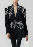Lleucu Long Sleeve Rhinestone Cutout Blazer