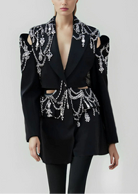 Lleucu Long Sleeve Rhinestone Cutout Blazer