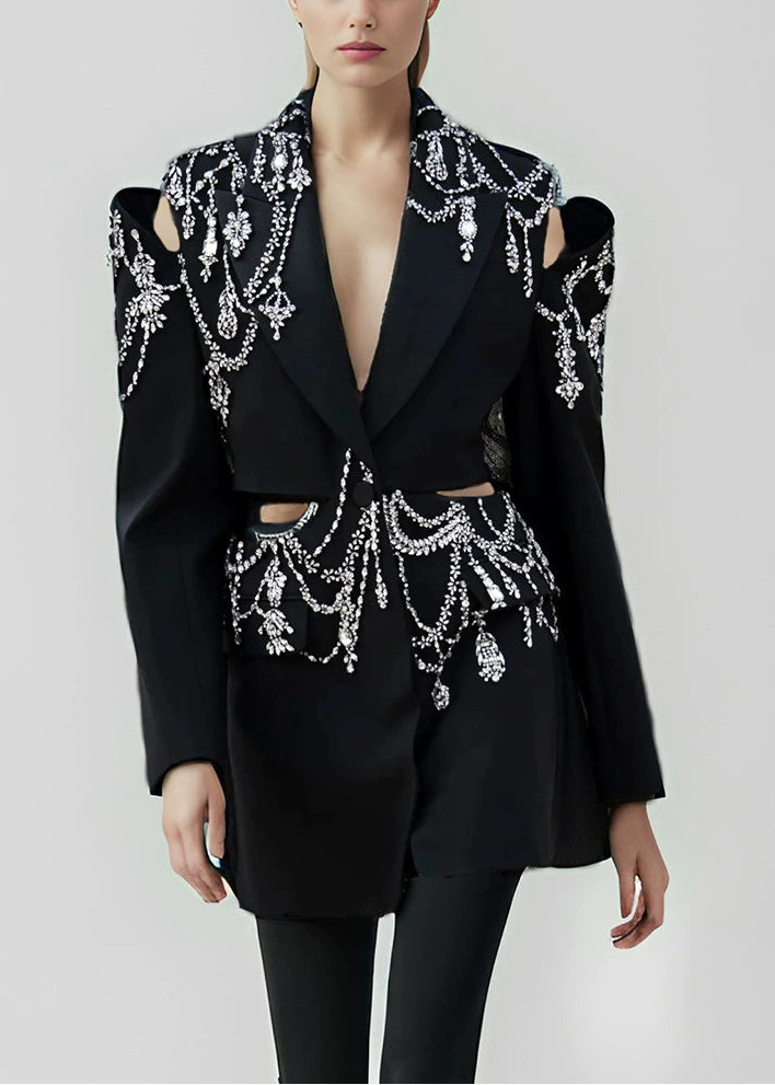 Lleucu Long Sleeve Rhinestone Cutout Blazer