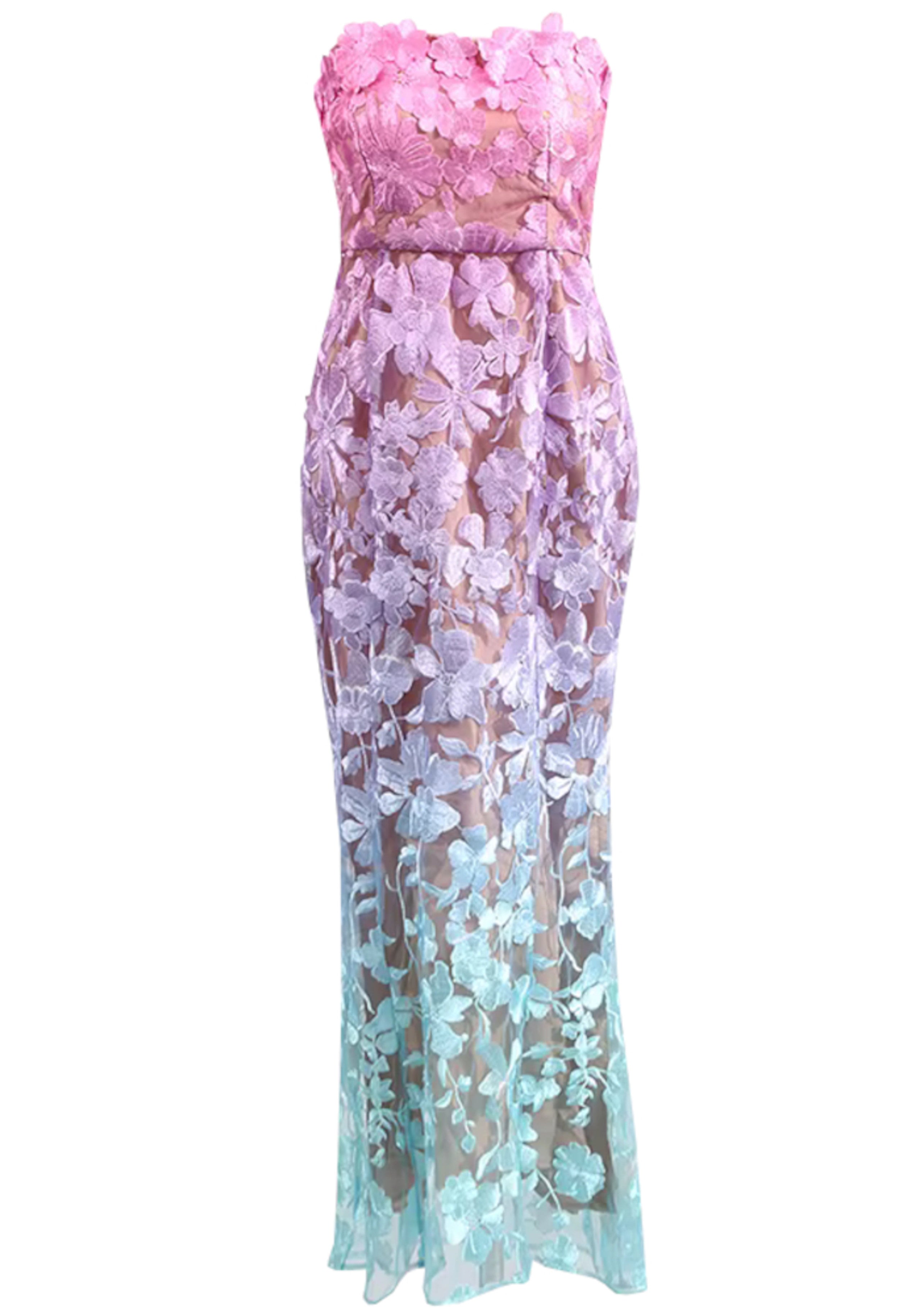 Jryxan Strapless Gradient Floral Maxi Dress