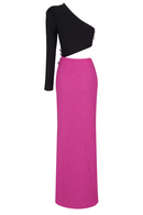 Unika Colorblock Beaded Floral One-Shoulder Bandage Maxi Dress