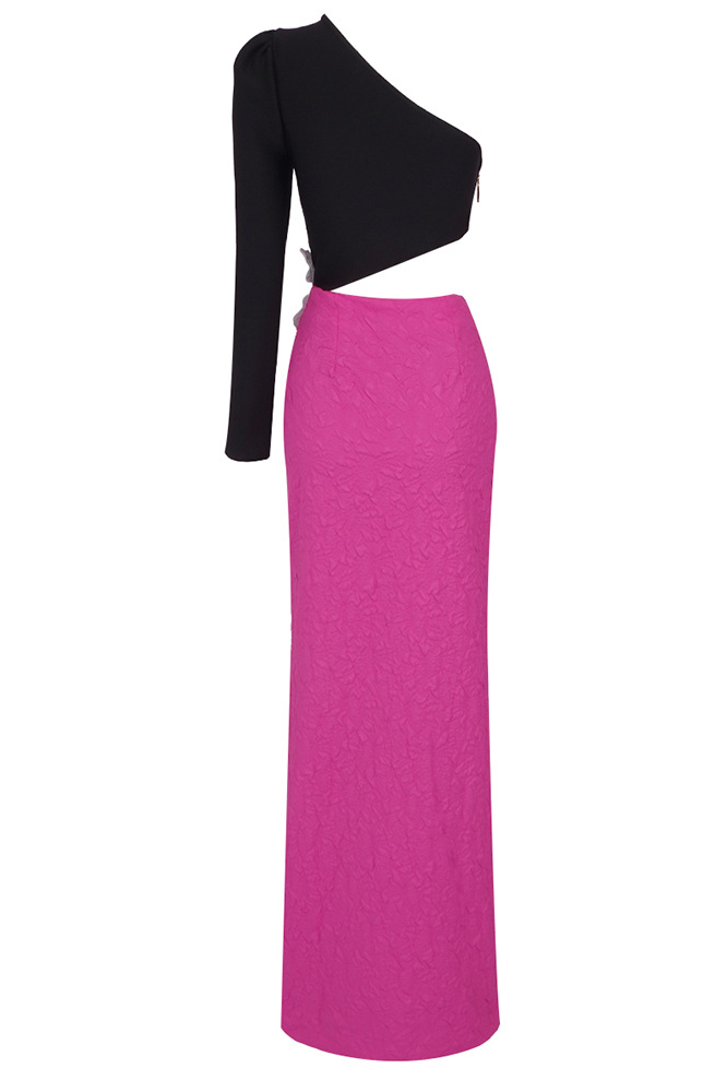 Unika Colorblock Beaded Floral One-Shoulder Bandage Maxi Dress