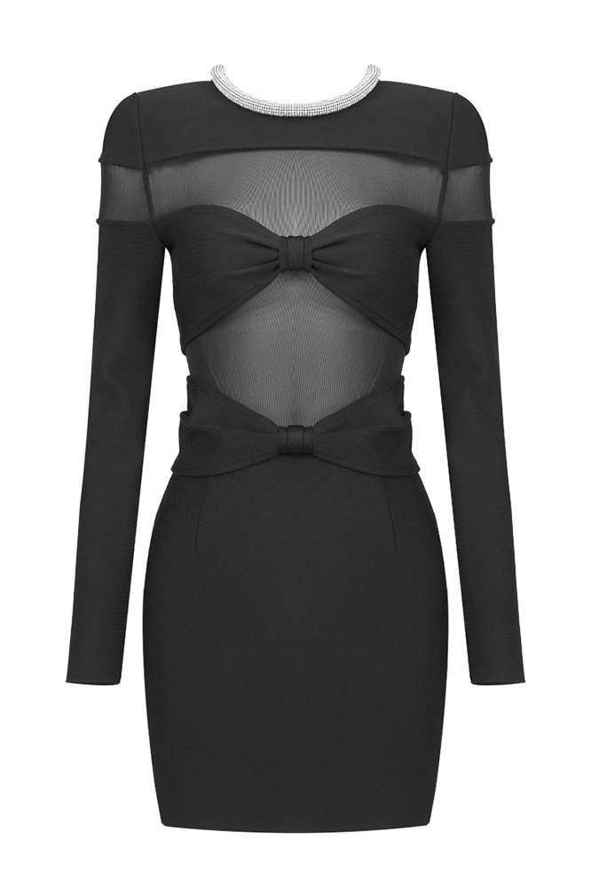 Gricely Bow Mesh  Dress In Black