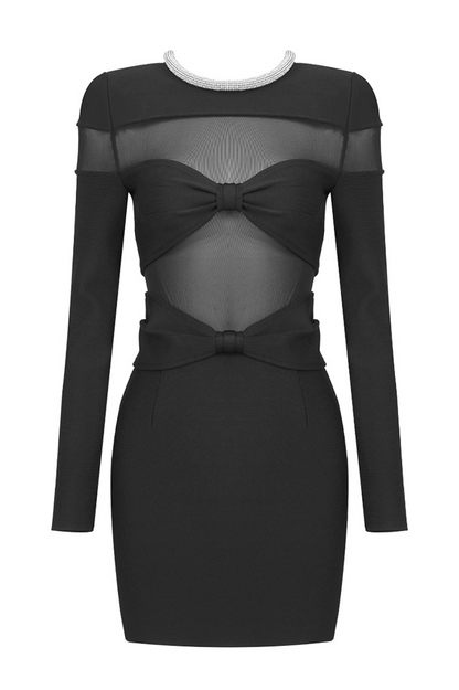 Gricely Bow Mesh  Dress In Black