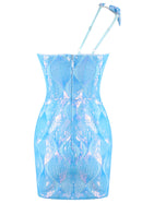 Jaelric One Shoulder Crystal Mini Dress In Blue