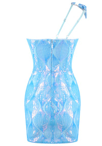 Jaelric One Shoulder Crystal Mini Dress In Blue