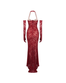 Denali Lace Mesh Maxi Dress In Wine Red