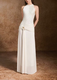 Firas Halter Draped A Line Maxi Dress In White