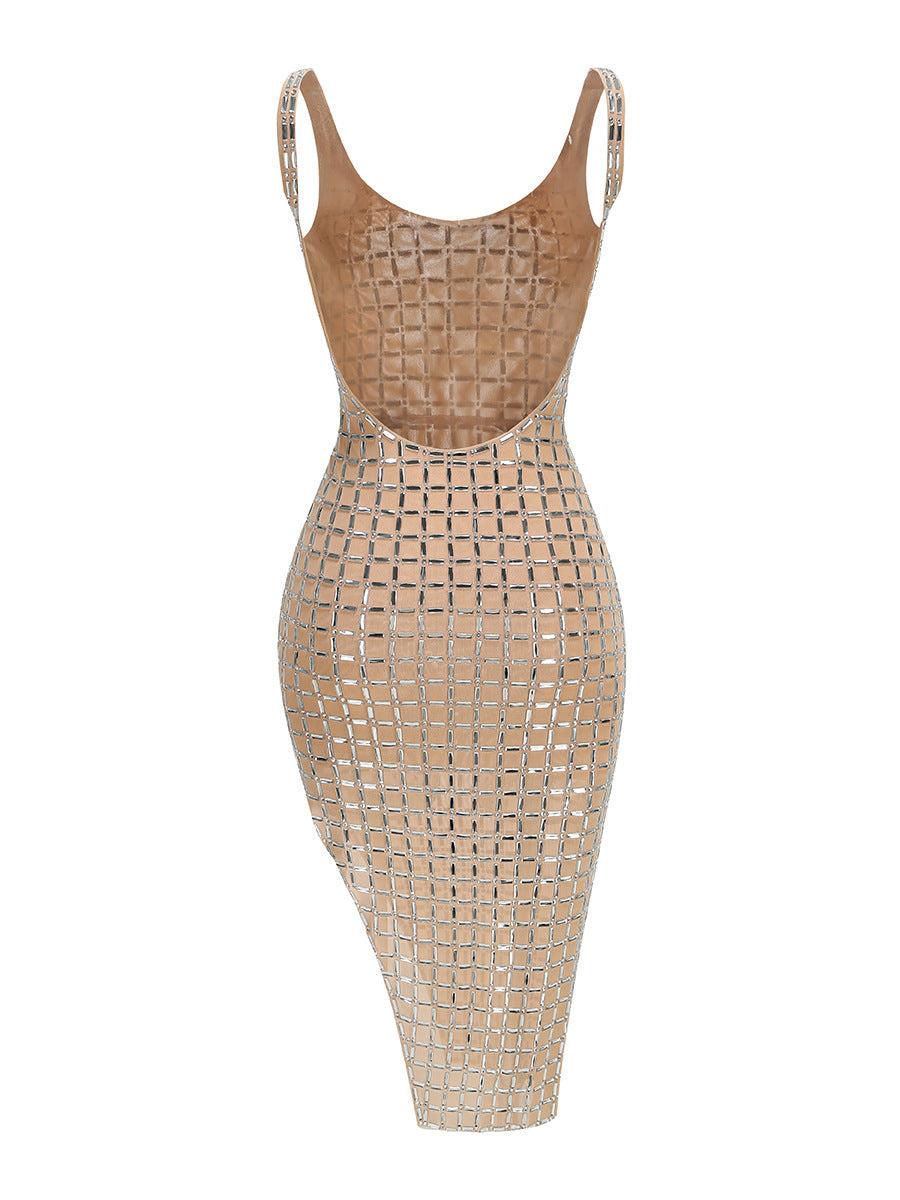 Norbert Embellished Backless Midi Dress In Nude