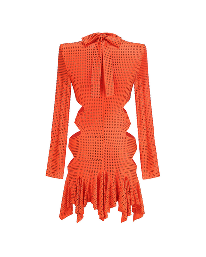 Larkin Rhinestones Embelllished Mini Dress In Orange