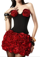 Choncey Strapless Floral Two Piece Corset Dress In Black Red