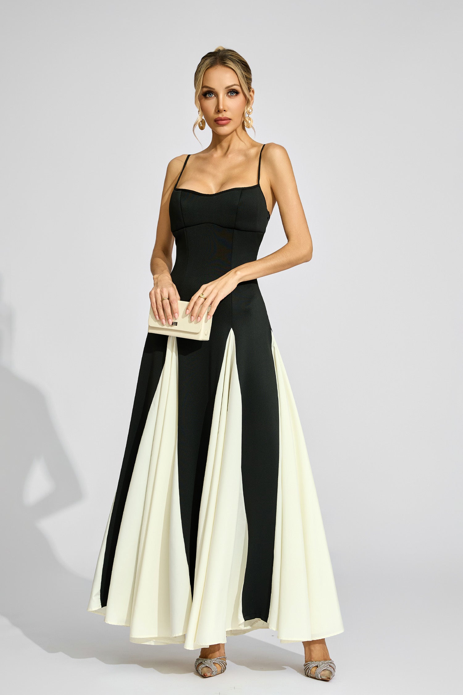 Clotilde Contrast Color Suspender Maxi Dress In Black M Clotilde Contrast Color Suspender Maxi Dress In Black M