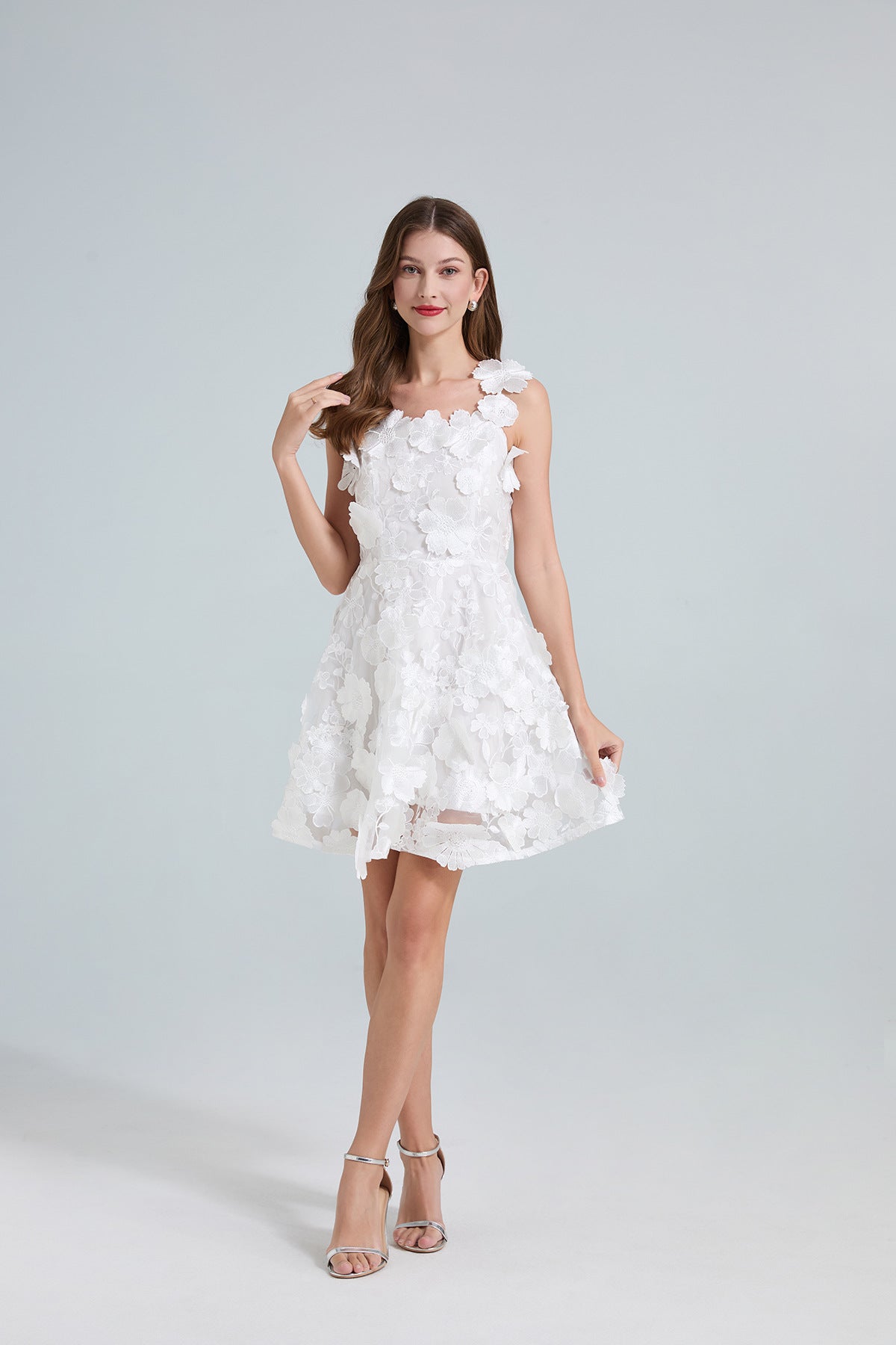 Ruel Sleeveless Flower Embroidered Mini Dress