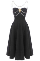 Ashur Pearl Detail A Line Midi Dress In Black