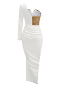 Tionne Details High Sut Maxi Dress In Gold White