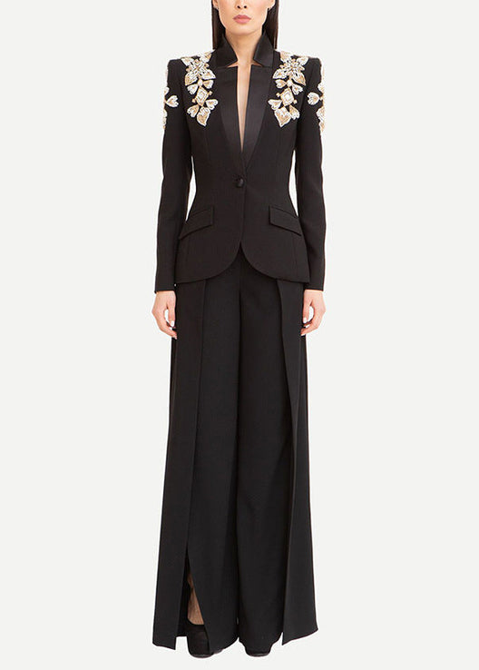 Necalli Crystal Shoulders Suit In Black