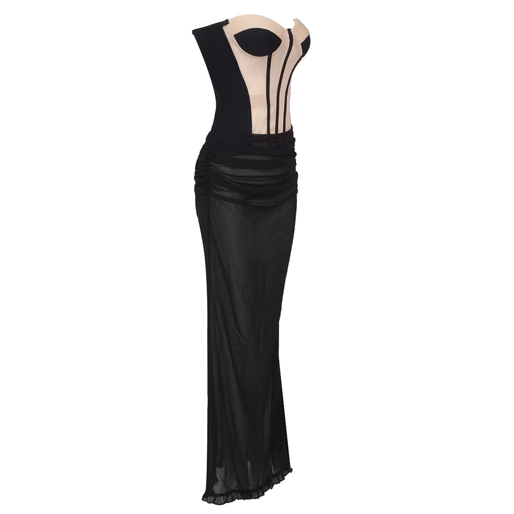 Ninamo Strapless Corset Two Piece Maxi Dress Black Nude