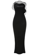 Cathee Strapless Petals Maxi Dress In Black