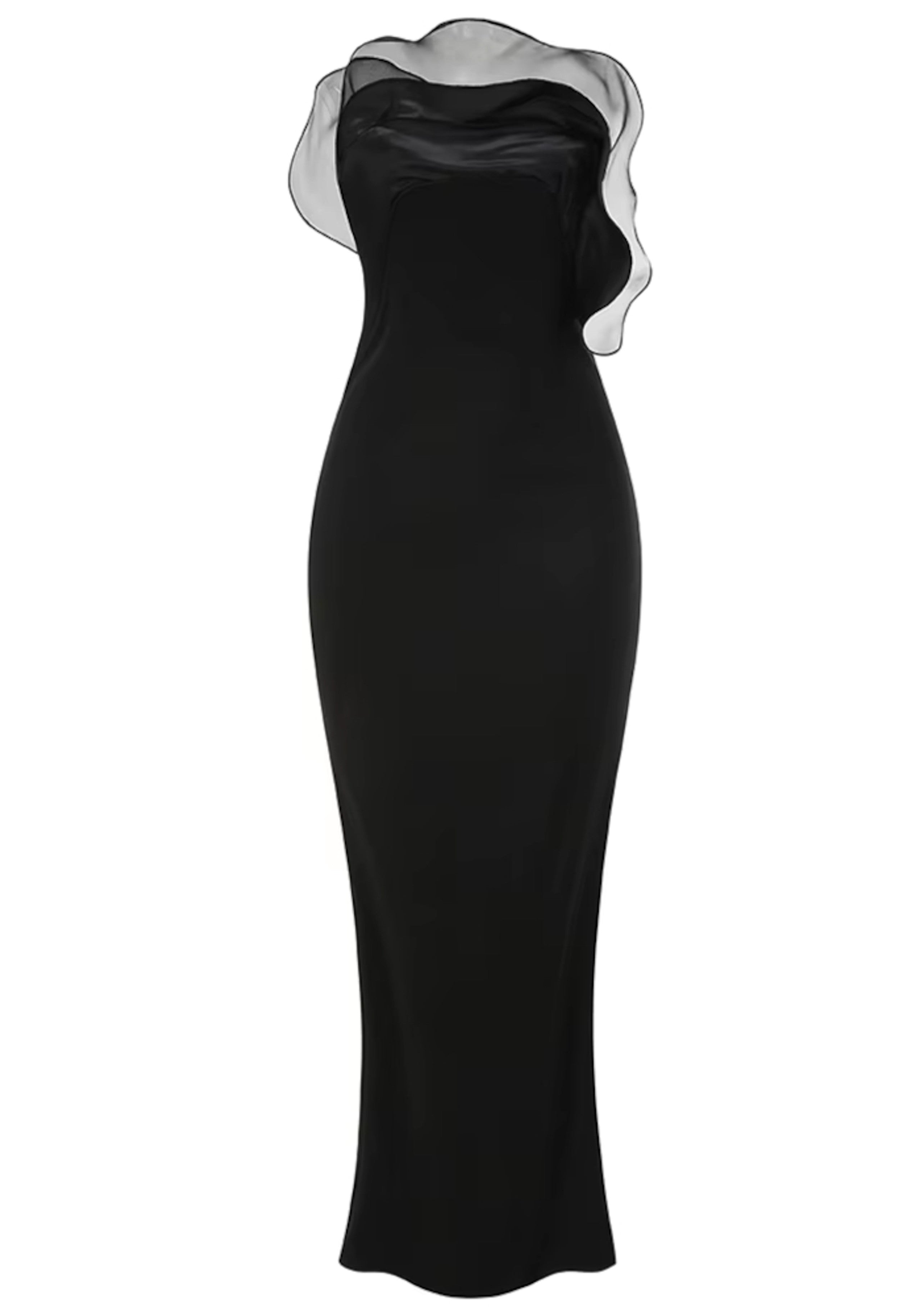 Cathee Strapless Petals Maxi Dress In Black
