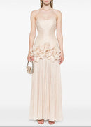 Rosaire Strapless Draped Ruffle Maxi Dress In Ivory