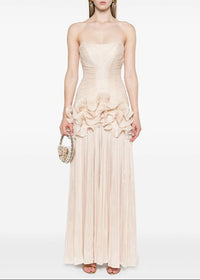 Rosaire Strapless Draped Ruffle Maxi Dress In Ivory