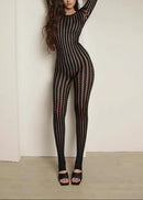 lizeth Long Sleeve Floral Bodycon Jumpsuit In Black