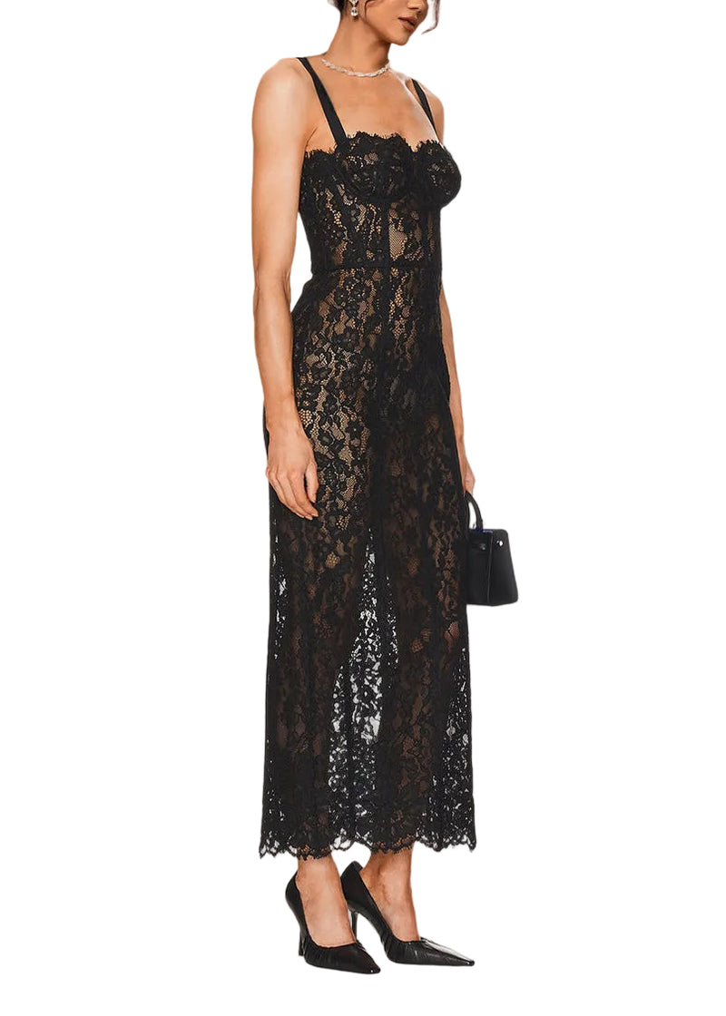 Nexory Strappy Lace Backless Maxi Dress