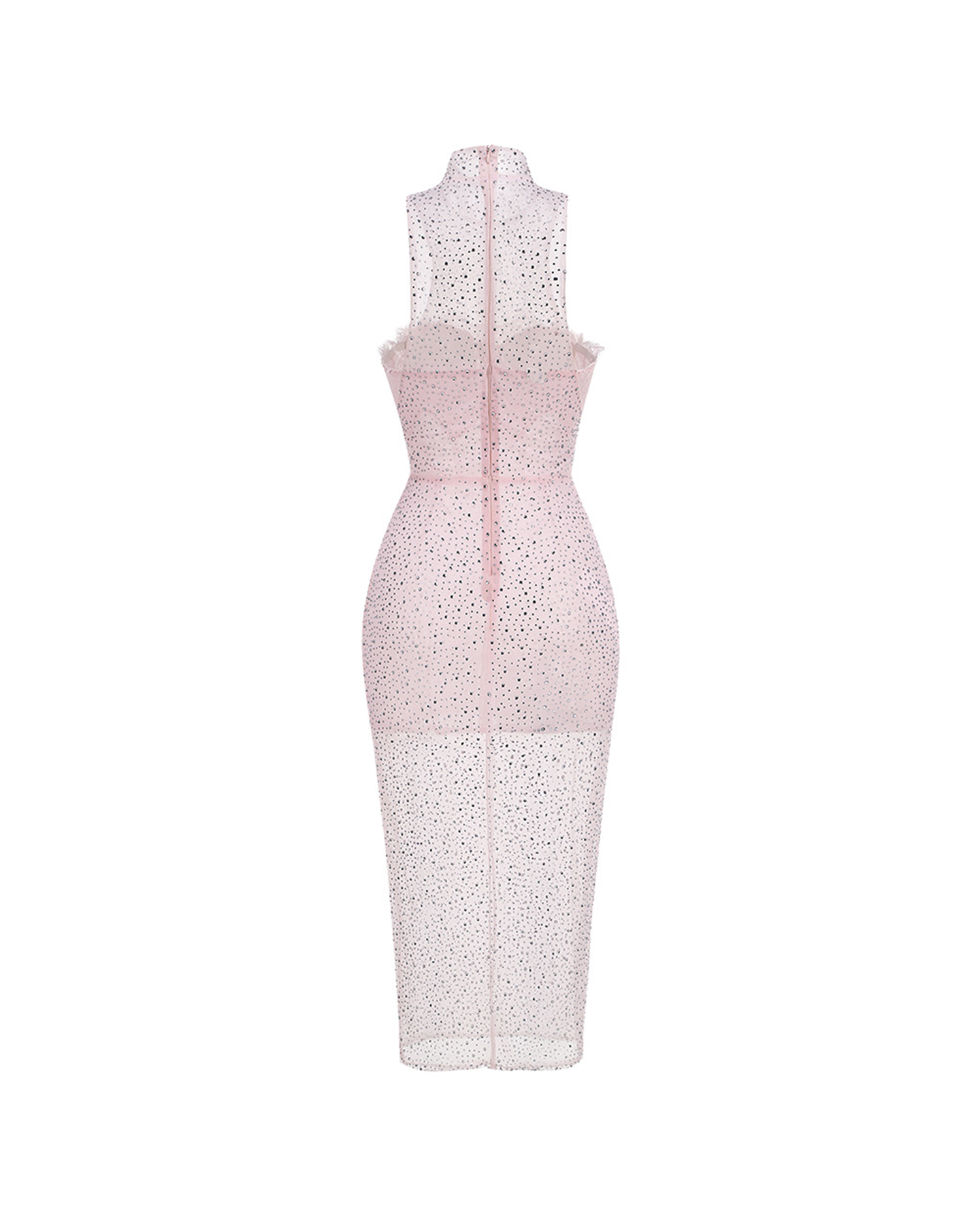 Fivika Braided Leather Crystal Embellishment Midi Dress In Pink